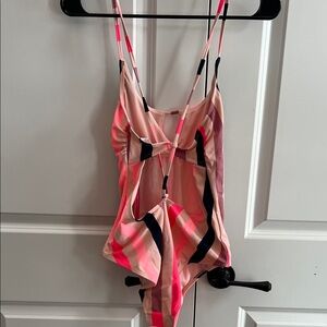 Xhilaration Pink and Navy Striped One Piece Swimsuit